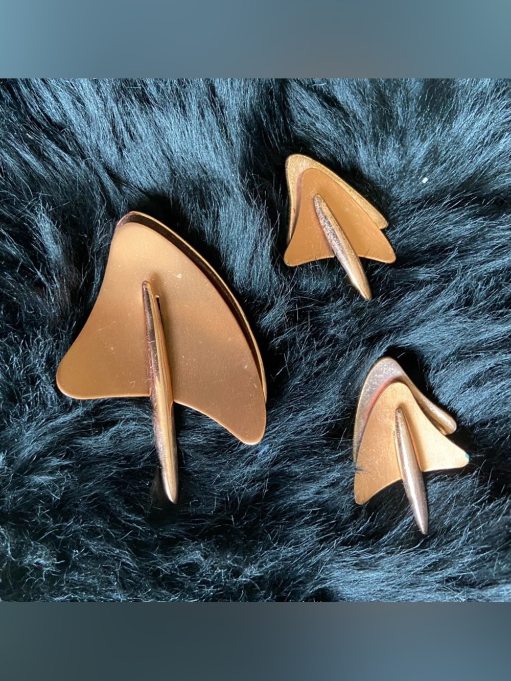 Copper-Tone Abstract Pin and Clip Earring Set